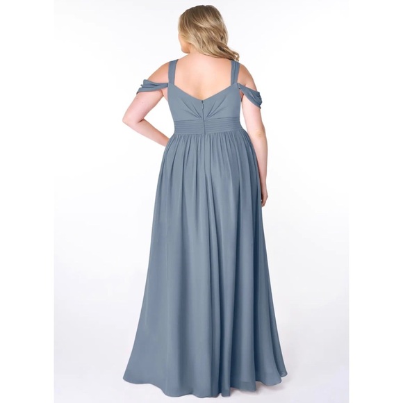Size 12 Azazie Lianne A-Line Off the Shoulder Chiffon Dress - Twilight Color - Picture 2 of 12